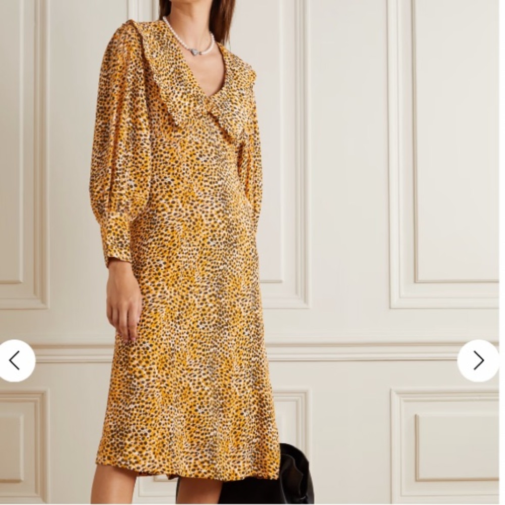 GANNI leopard print crepe midi dress